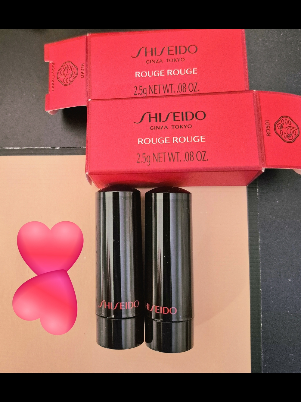 New (Never Opened) 2 Shiseido Ruby Copper (RD501) Rouge Rouge Lipstick ( 2.5g/ea
